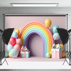 Lofaris Pink Rainbow Gifts Balloon Girl Cake Smash Backdrop