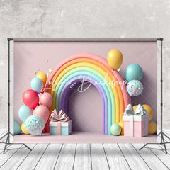 Lofaris Pink Rainbow Gifts Balloon Girl Cake Smash Backdrop