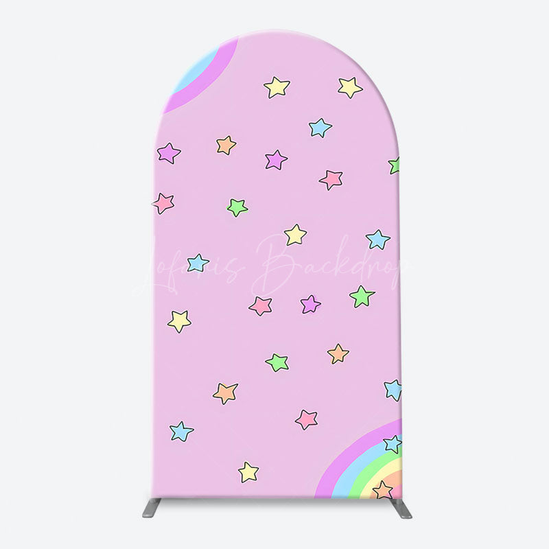 Lofaris Pink Rainbow Stars Colorful Arch Birthday Backdrop