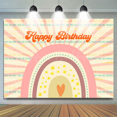 Lofaris Pink Rainbow Stripe Boho Happy Birthday Backdrop