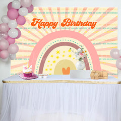 Lofaris Pink Rainbow Stripe Boho Happy Birthday Backdrop