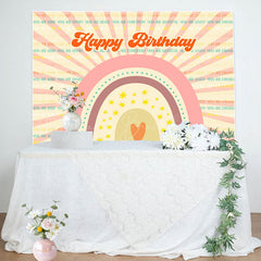 Lofaris Pink Rainbow Stripe Boho Happy Birthday Backdrop