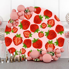 Lofaris Pink Red Cut Strawberry Round Backdrop For Birthday