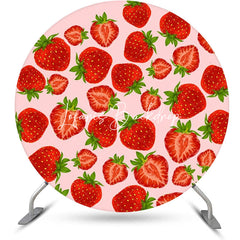 Lofaris Pink Red Cut Strawberry Round Backdrop For Birthday