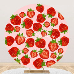 Lofaris Pink Red Cut Strawberry Round Backdrop For Birthday