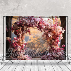 Lofaris Pink Red Floral Arch Bokeh Natural Flower Backdrop