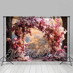 Lofaris Pink Red Floral Arch Bokeh Natural Flower Backdrop