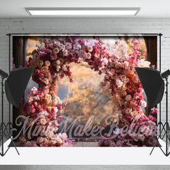 Lofaris Pink Red Floral Arch Bokeh Natural Flower Backdrop