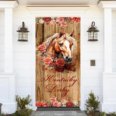 Lofaris Pink Red Rose Horse Wooden Kentucky Derby Door Cover