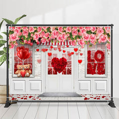 Lofaris Pink Red Roses White Door Valentines Day Backdrop