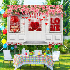 Lofaris Pink Red Roses White Door Valentines Day Backdrop