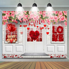 Lofaris Pink Red Roses White Door Valentines Day Backdrop