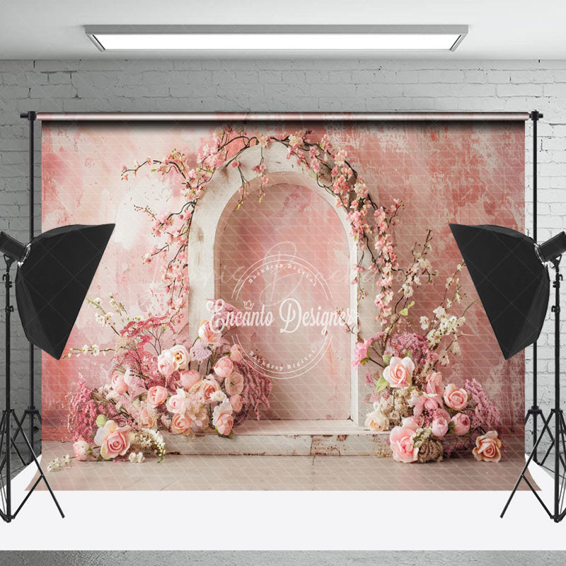 Lofaris pink retro abstract wall arch floral Wedding Backdrop