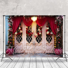 Lofaris Pink Retro Door Red Curtain Floral Photo Backdrop