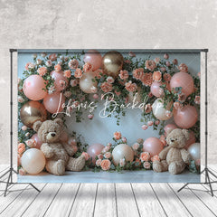 Lofaris Pink Rose Cute Teddy Bear Cake Smash Photo Backdrop