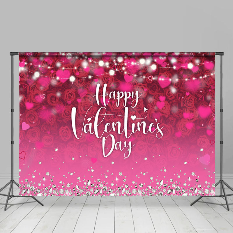 Lofaris Pink Rose Diamond Happy Valentines Day Backdrop