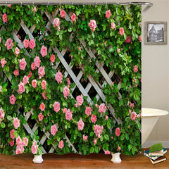 Lofaris Pink Rose Fence Spring Shower Curtain For Bathroom