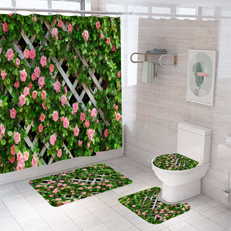 Lofaris Pink Rose Fence Spring Shower Curtain For Bathroom