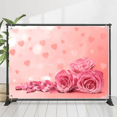 Lofaris Pink Rose Petals Heart Bokeh Valentines Day Backdrop