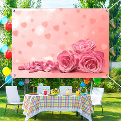 Lofaris Pink Rose Petals Heart Bokeh Valentines Day Backdrop