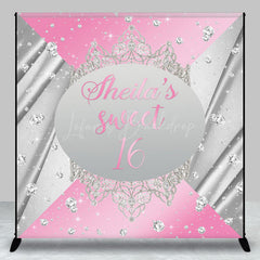 Lofaris Pink Silver Crown Custom Sweet 16 Birthday Backdrop