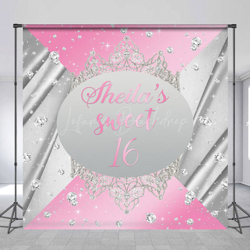 Lofaris Pink Silver Crown Custom Sweet 16 Birthday Backdrop