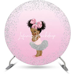 Lofaris Pink Silver Little Princess Round Birthday Backdrop