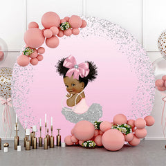 Lofaris Pink Silver Little Princess Round Birthday Backdrop