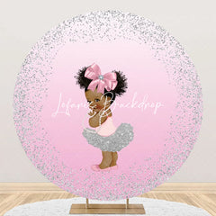 Lofaris Pink Silver Little Princess Round Birthday Backdrop