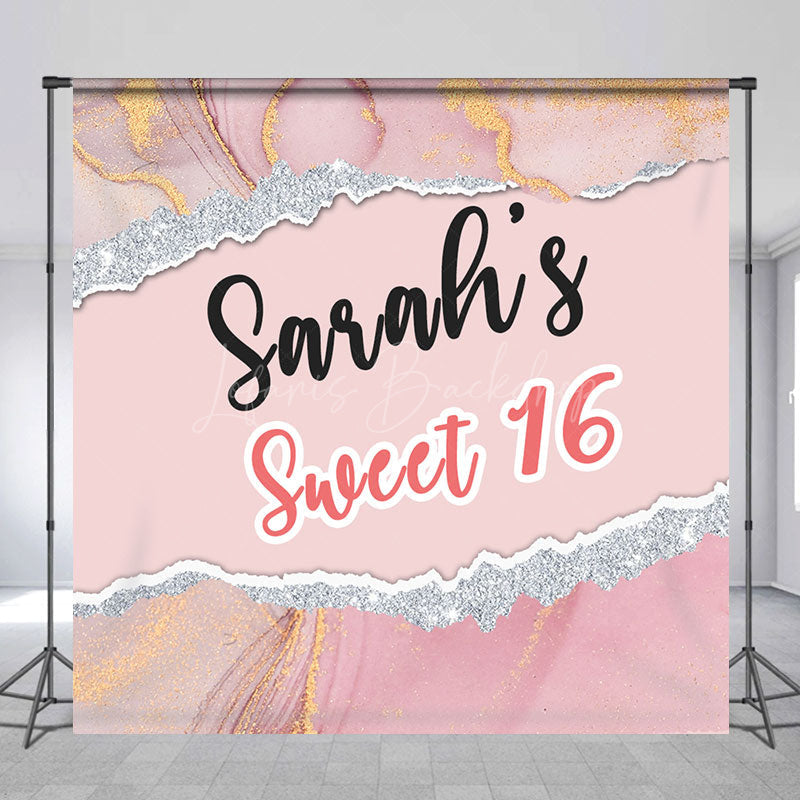 Lofaris Pink Silver Marbled Custom 16th Birthday Backdrop