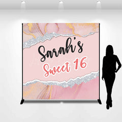 Lofaris Pink Silver Marbled Custom 16th Birthday Backdrop