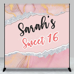 Lofaris Pink Silver Marbled Custom 16th Birthday Backdrop