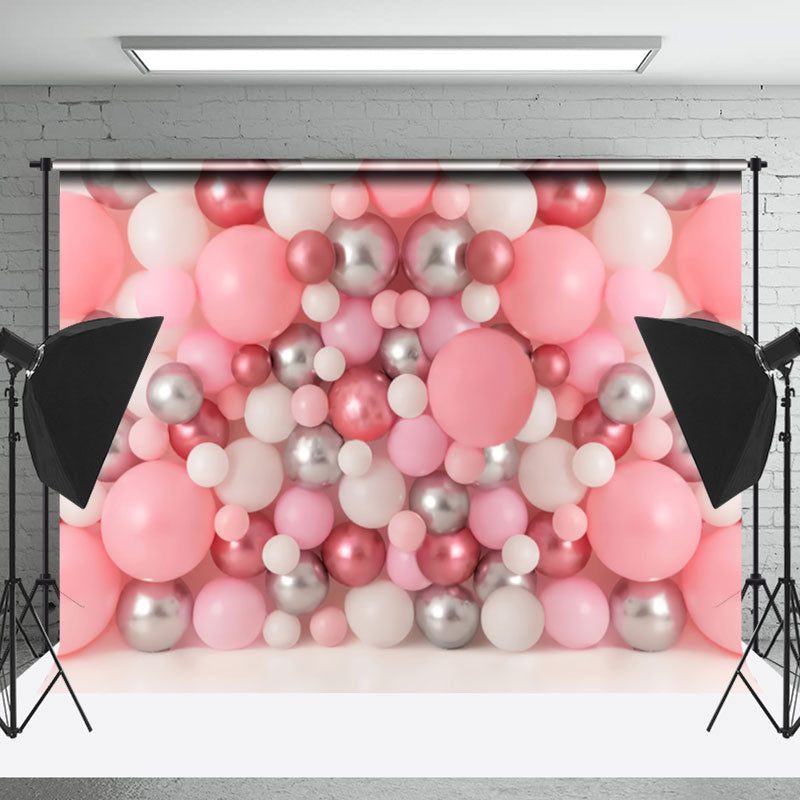 Lofaris Pink Silver Ocean Ball Birthday Cake Smash Backdrop