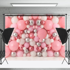 Lofaris Pink Silver Ocean Ball Birthday Cake Smash Backdrop