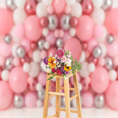 Lofaris Pink Silver Ocean Ball Birthday Cake Smash Backdrop