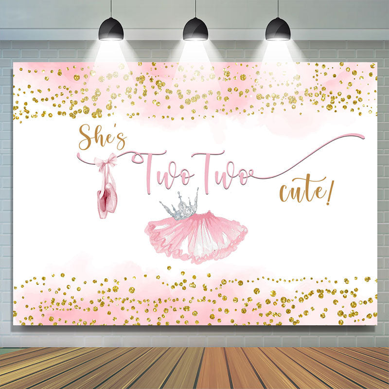 Lofaris Pink Skirt Gold Glitter Cute 2nd Birthday Backdrop