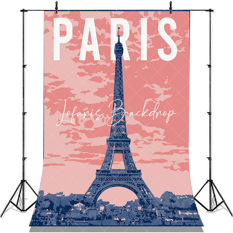 Lofaris Pink Sky Cloud Eiffel Tower Paris Birthday Backdrop