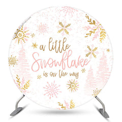 Lofaris Pink Snowflake Round Baby Shower Backdrop For Girl