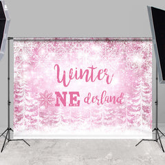 Lofaris Pink Snowflake Winter Onederland Birthday Backdrops for Girl