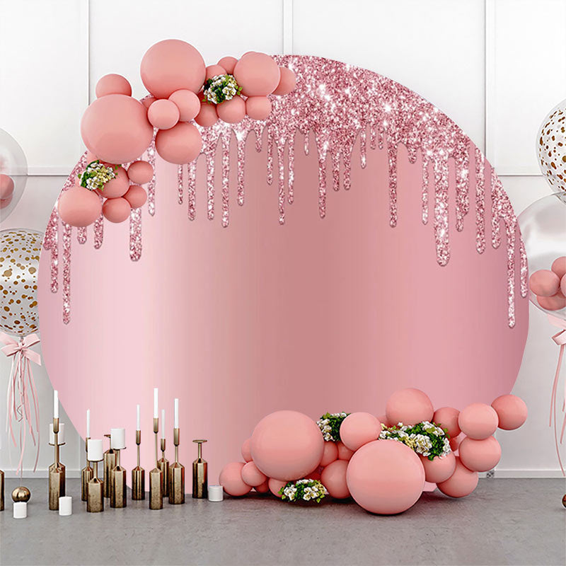 Lofaris Pink Solid Color Glitters Round Birthday Backdrop