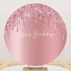 Lofaris Pink Solid Color Glitters Round Birthday Backdrop