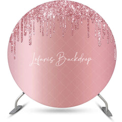 Lofaris Pink Solid Color Glitters Round Birthday Backdrop