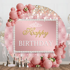 Lofaris Pink Sparkling Lights Crown Round Birthday Backdrop