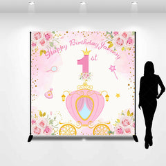 Lofaris Pink Spring Floral Carriage Custom Birthday Backdrop