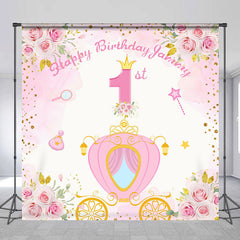 Lofaris Pink Spring Floral Carriage Custom Birthday Backdrop