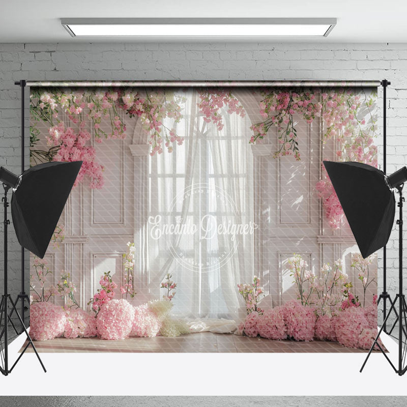 Lofaris Pink Spring Floral Retro White Wall Wedding Backdrop