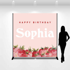 Lofaris Pink Strawberry Custom Name Birthday Party Backdrop