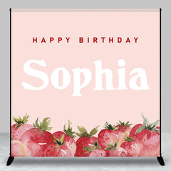 Lofaris Pink Strawberry Custom Name Birthday Party Backdrop