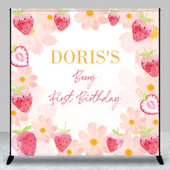 Lofaris Pink Strawberry Floral Custom 1st Birthday Backdrop