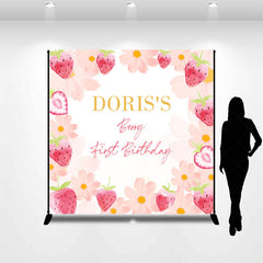 Lofaris Pink Strawberry Floral Custom 1st Birthday Backdrop